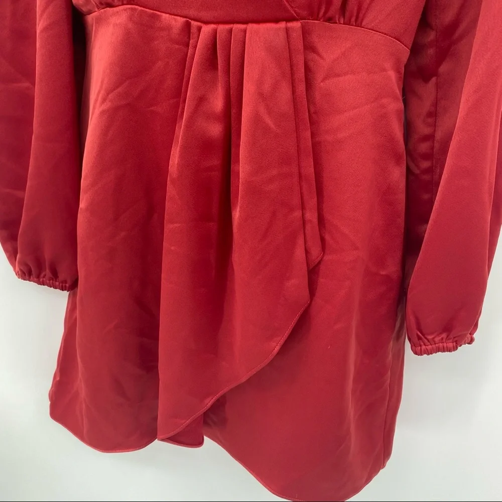 Sandro Red Leana Wrap-effect Satin-crepe Mini Dress 36 = US XS New - Picture 7 of 16